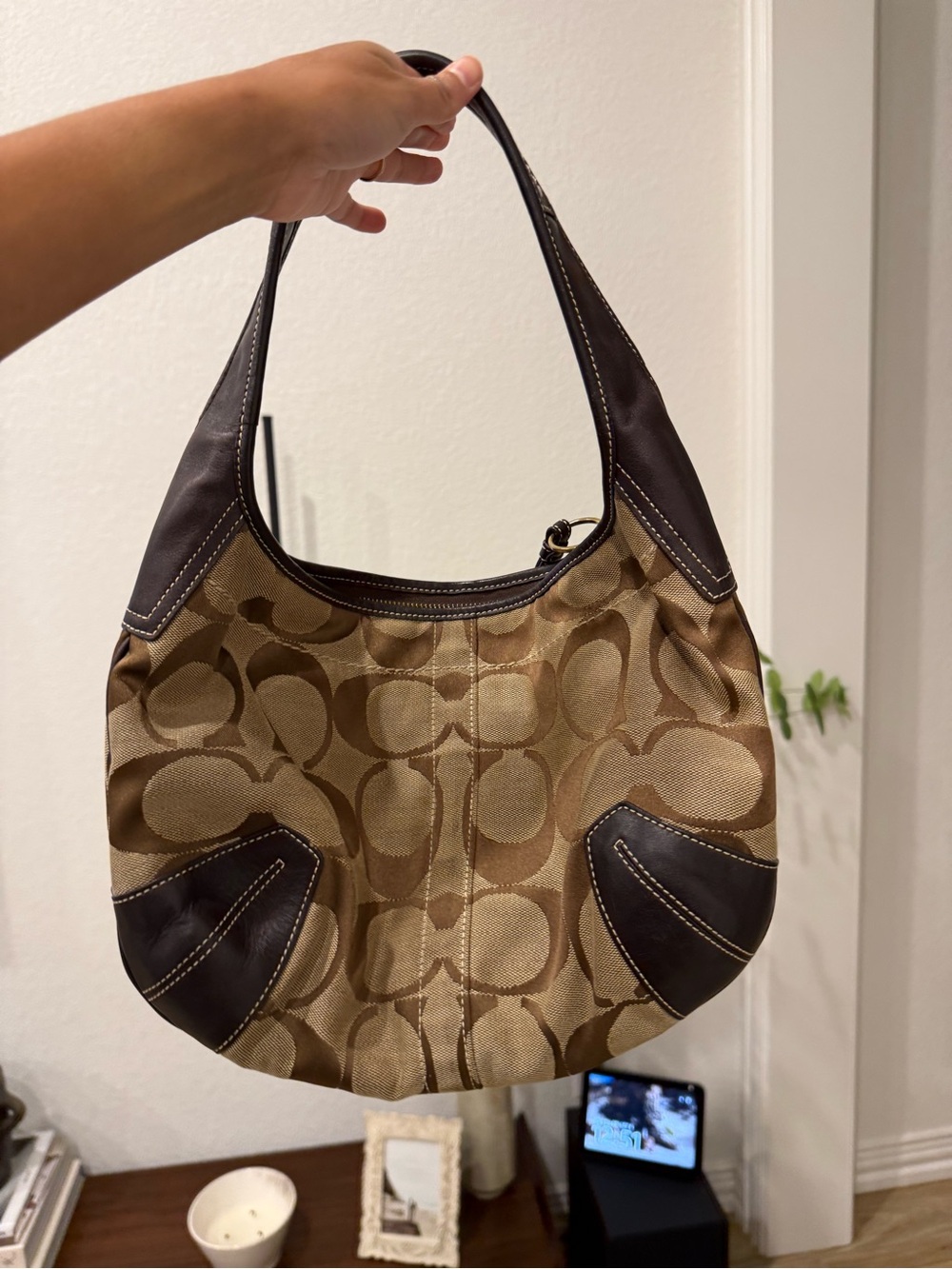Coach Brown Signature Canvas Hobo Bag